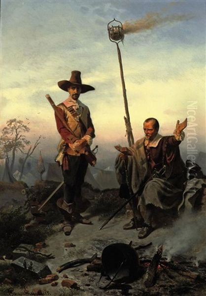 Wallenstein And Max Piccolomini From Friedrich Schiller's Trilogy Wallensteins Tod Oil Painting by Wilhelm Camphausen