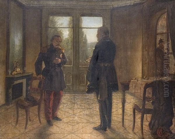 Wilhelm I Meeting Napoleon Iii 1870 At Castle Bellerue Near Sedan - Donchery Oil Painting by Wilhelm Camphausen