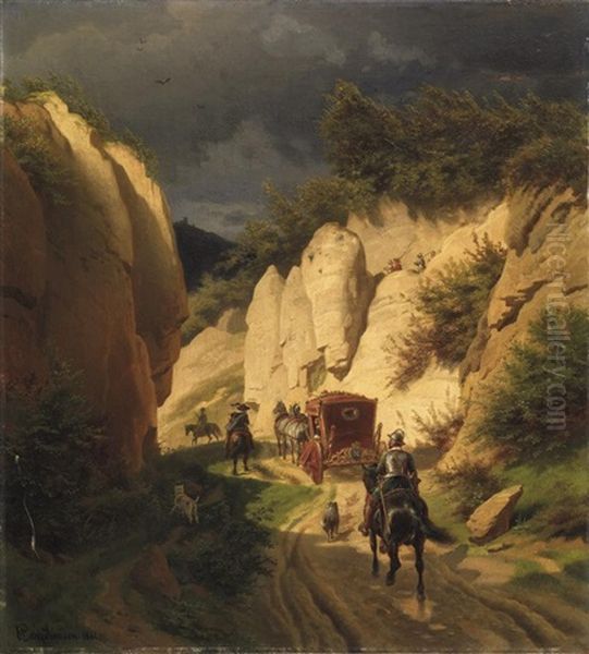 Kutschfahrt Im Gebirge.) Oil Painting by Wilhelm Camphausen