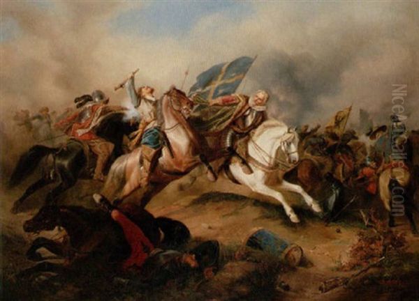 Bataljscen Med Svenskar Mot De Kejserliga Armeerna - Trettioariga Kriget Oil Painting by Wilhelm Camphausen