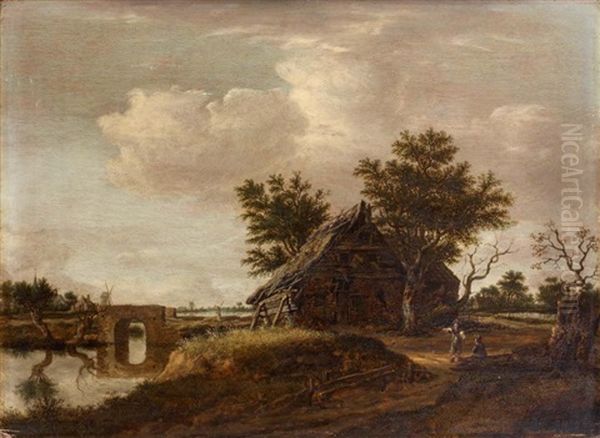 Fermes En Bordure De Riviere Oil Painting by Dirk-Raphaelsz Camphuysen