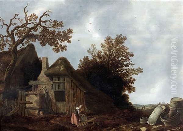 Paysage A La Chaumiere Oil Painting by Govert Camphuysen