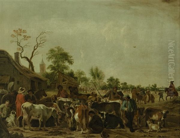 Der Viehmarkt Oil Painting by Govert Dircksz Camphuysen