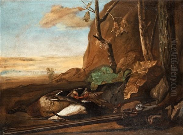 Still Life With Ducks And A Rifle Oil Painting by Govert Dircksz Camphuysen