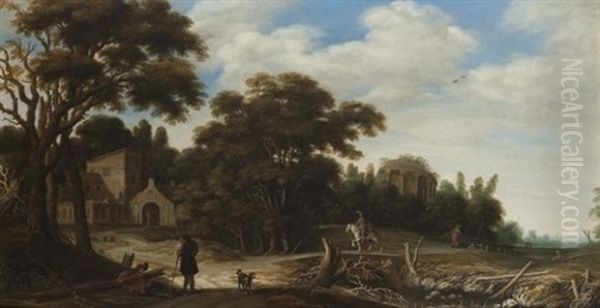 Cavaliers Et Promeneurs A L'entree D'un Village Oil Painting by Govert Dircksz Camphuysen