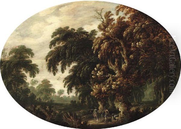 A Wooded Landscape With Figures Returning From The Hunt Oil Painting by Govert Dircksz Camphuysen