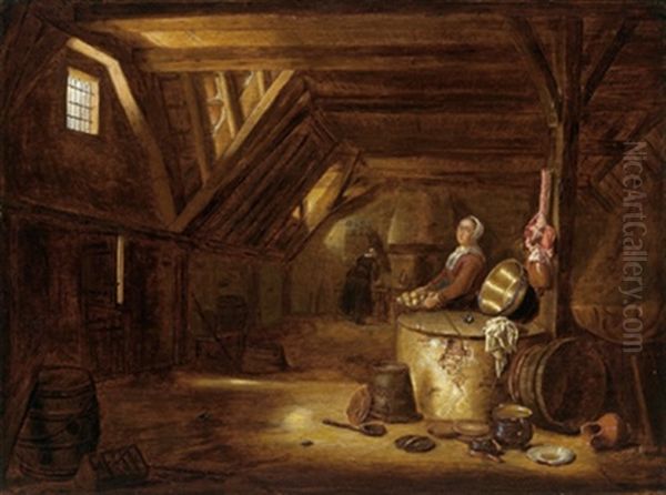 Kuchenstuck: Zwei Magde Bei Der Zubereitung Von Speisen Oil Painting by Govert Dircksz Camphuysen