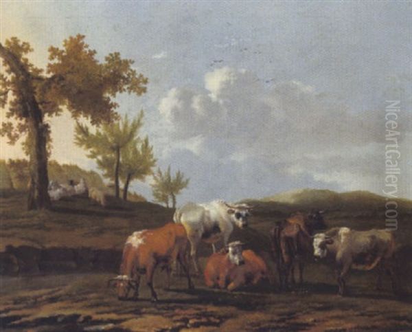 Kuhe In Einer Hollandischen Dunenlandschaft Oil Painting by Govert Dircksz Camphuysen