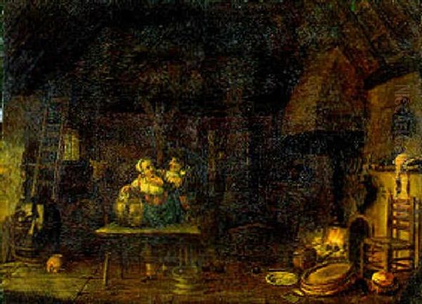 Scheuneninterieur Mit Einer Magd Am Offenen Feuer Oil Painting by Govert Dircksz Camphuysen