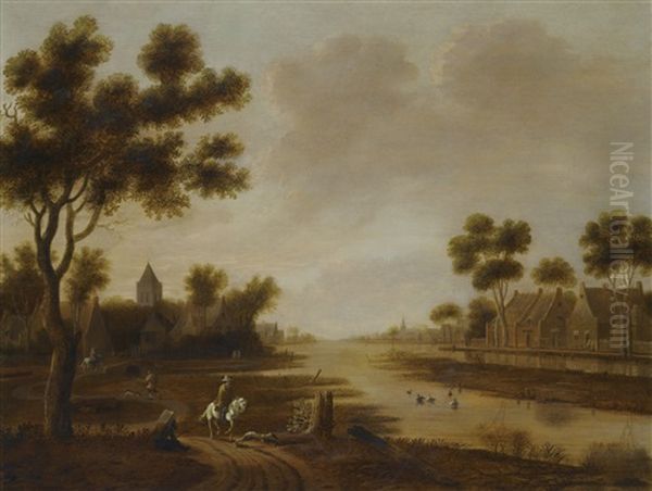 A Landscape With Travellers On A Path Oil Painting by Joachim Govertsz Camphuysen