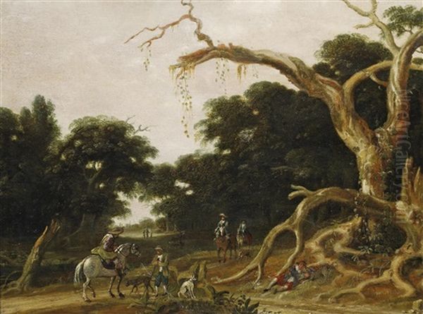 Waldlandschaft Mit Reiterstaffage Oil Painting by Joachim Govertsz Camphuysen