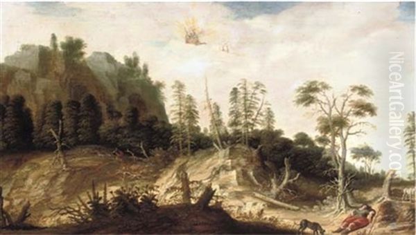 A Rocky Landscape With Venus And Adonis Oil Painting by Joachim Govertsz Camphuysen