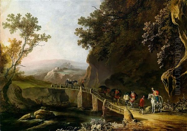 Eine Bewaldete Flusslandschaft Mit Einem Edelmann Zu Pferd Und Wanderern Oil Painting by Rafael Govaertsz Camphuysen