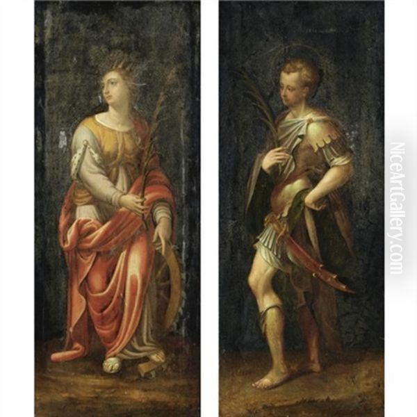 Santa Caterina D'alessandria (+ San Paolo Apostolo; Pair) Oil Painting by Antonio Campi