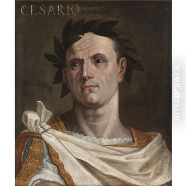 Portrait Of Julius Ceasar Wearing A Toga And A Laurel Wreath Oil Painting by Bernardino Campi