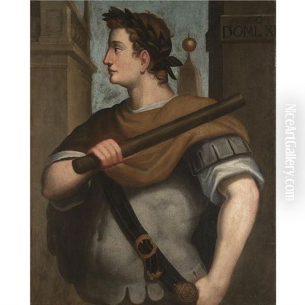 Portrait Of The Emperor Domitian, Standing, In Profile, Wearing A Laurel Wreath And Holding A Baton by Bernardino Campi