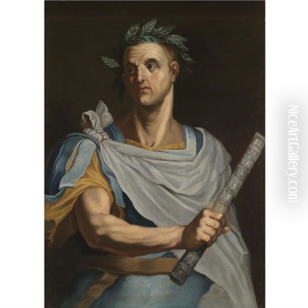 Portrait Of Julius Caesar Wearing A Laurel Wreath And Holding A Baton Oil Painting by Bernardino Campi