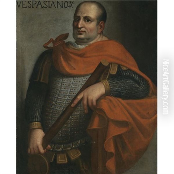 Portrait Of The Emperor Vespasian Holding A Baton Oil Painting by Bernardino Campi