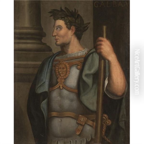 Portrait Of The Emperor Galba, Standing, In Profile, Wearing A Laurel Wreath Oil Painting by Bernardino Campi