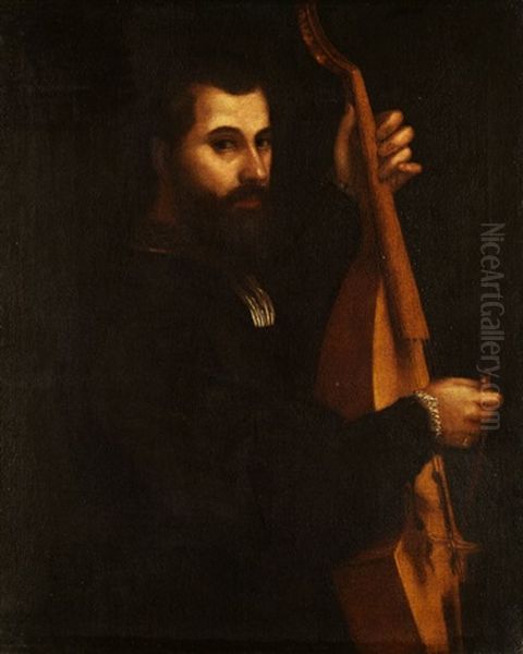 Portrait Eines Gambenspielers (ritratto Di Musicista) Oil Painting by Giulio Campi