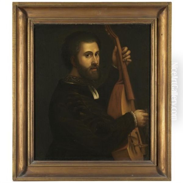 Portrait Of A Gentleman, Playing A Lira Di Braccio Oil Painting by Giulio Campi