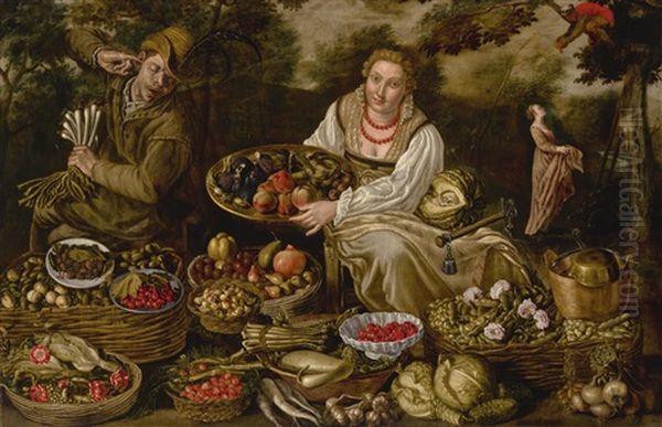 A Fruit And Vegetable Seller, Surrounded By Her Wares Oil Painting by Vincenzo Campi