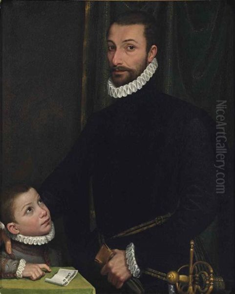 Portrait Of A Gentleman With His Son Oil Painting by Vincenzo Campi