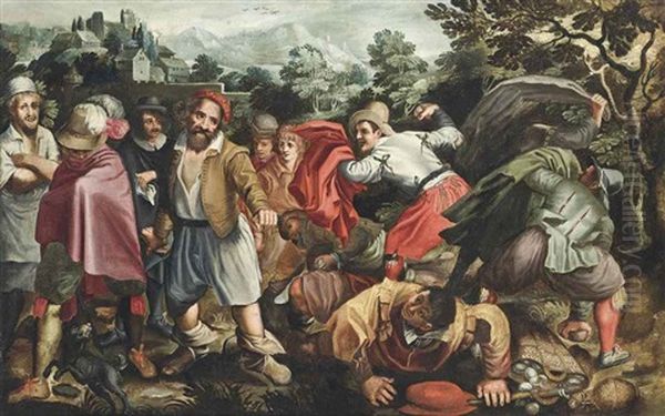 Peasants Brawling In A Landscape Oil Painting by Vincenzo Campi