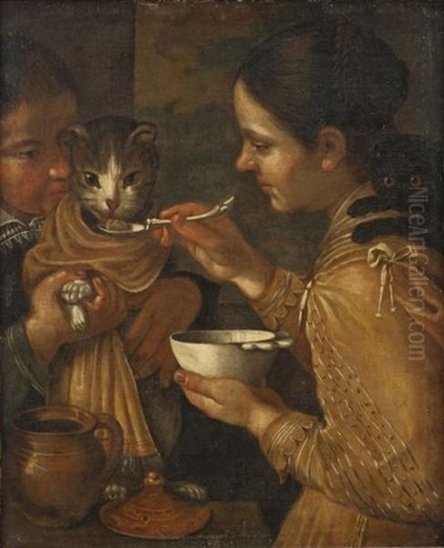 La Bouillie Du Chat Oil Painting by Vincenzo Campi