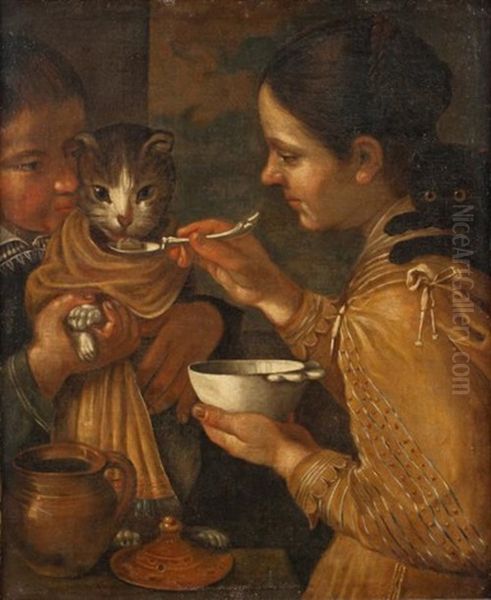 La Bouillie Du Chat Oil Painting by Vincenzo Campi