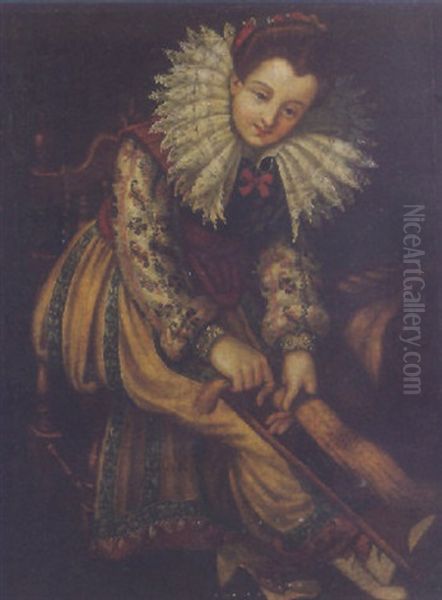 A Young Woman Combing Flax Oil Painting by Vincenzo Campi