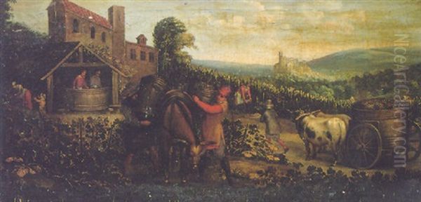 Peasants Harvesting Grapes Oil Painting by Vincenzo Campi