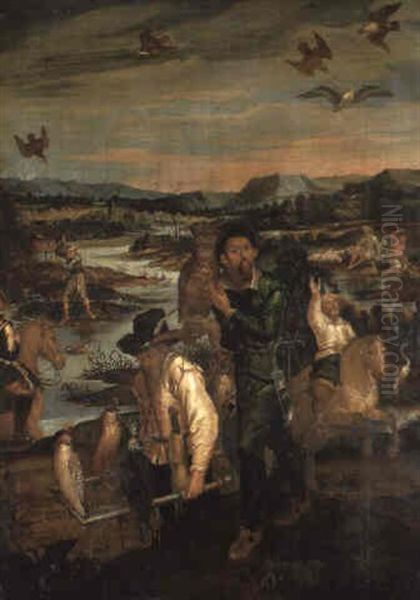 A Hawking Party In A Marsh Oil Painting by Vincenzo Campi