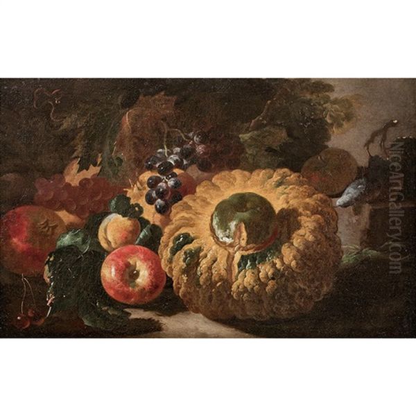 Nature Morte Aux Fruits : Grenade, Raisin, Cerise Et Courge Oil Painting by Michelangelo di Campidoglio