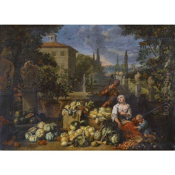 Landschaft Mit Fruchtehandlerin Oil Painting by Michelangelo di Campidoglio