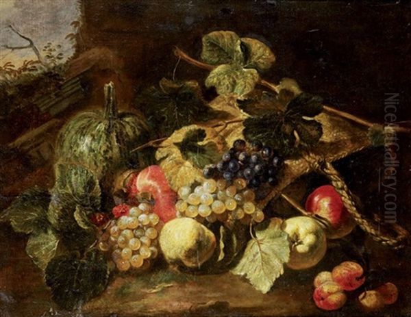 Nature Morte Aux Raisins, Pommes Et Prunes Oil Painting by Michelangelo di Campidoglio