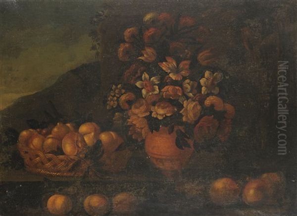 Still Life Of Flowers And Fruit Oil Painting by Michelangelo di Campidoglio