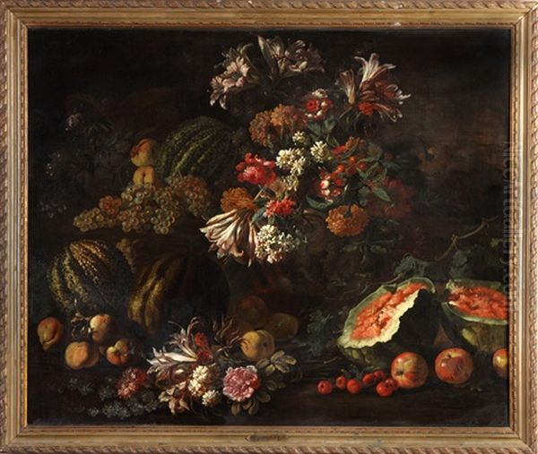 Still Life, Flowers & Fruit Oil Painting by Michelangelo di Campidoglio