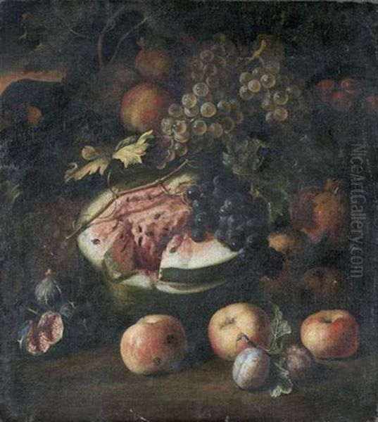 Allegorie De L'automne Ou Nature Morte A La Pasteque, Aux Raisins, Aux Pommes Et Aux Figues Oil Painting by Michelangelo di Campidoglio