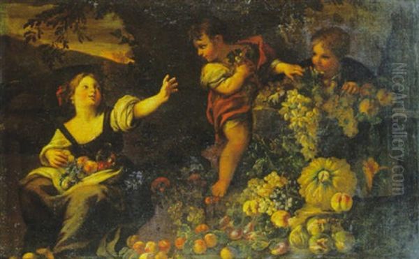 Enfants Jouant Dans Une Nature Morte Aux Fruits Oil Painting by Michelangelo di Campidoglio