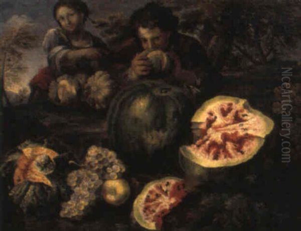 Enfant Mangeant Des Pasteques Dans Un Paysage Oil Painting by Michelangelo di Campidoglio