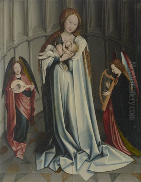 The Virgin And Child In An Apse With Two Angels Oil Painting by Robert Campin