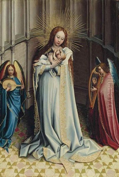 The Virgin And Child In An Apse With Two Musical Angels Oil Painting by Robert Campin