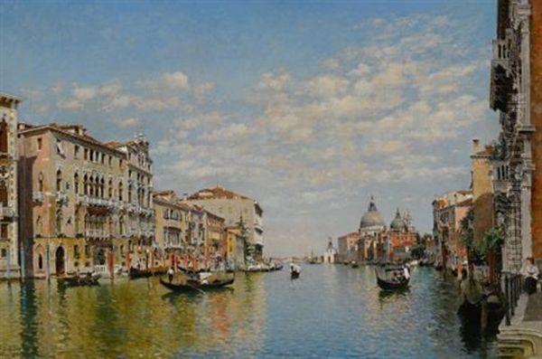 Gondoliers On The Grand Canal, Venice Oil Painting by Federico del Campo