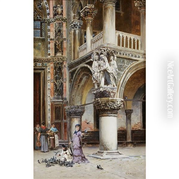 Feeding The Pigeons Outside Saint Marco's Basilica, Venice by Federico del Campo