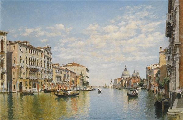 Gondoliers On The Grand Canal, Venice Oil Painting by Federico del Campo