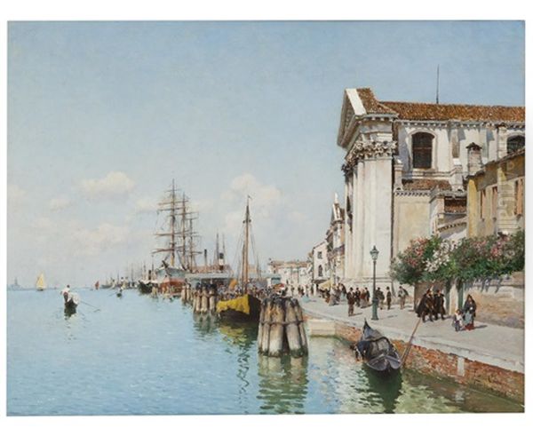 A Venetian Canal With Views Of Santa Maria Della Visitatione And Santa Maria Del Rosario Oil Painting by Federico del Campo