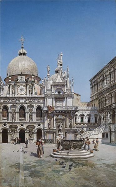 Innenhof Des Palazzo Ducale In Venedig Oil Painting by Federico del Campo