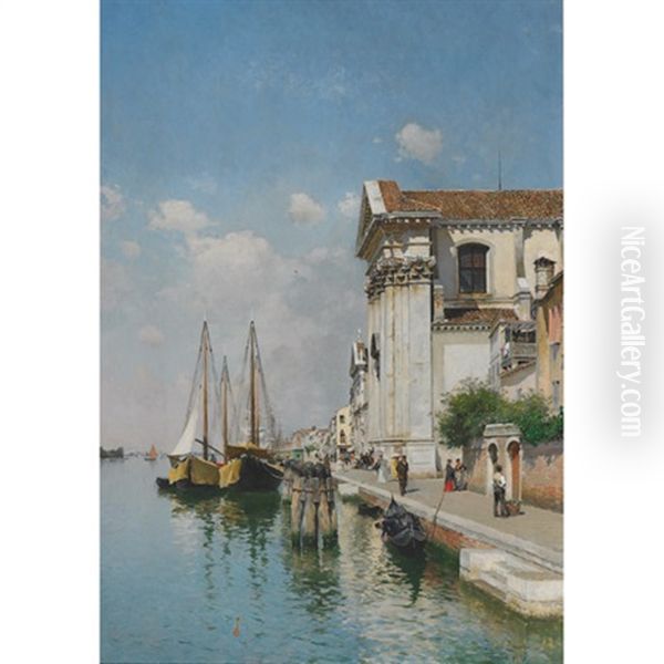 A Venetian Canal With Santa Maria Della Visitazione And Santa Maria Del'rosario Oil Painting by Federico del Campo