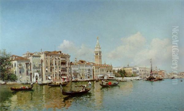 The Grand Canal, Venice With St. Mark's Campanile In The Background Oil Painting by Federico del Campo